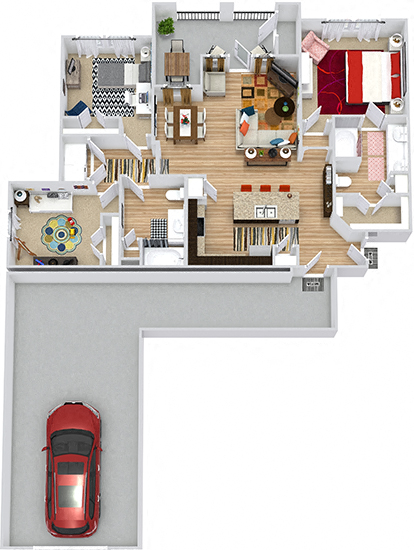 Floor plan for 3 beds, 2 baths, 1250 sqft